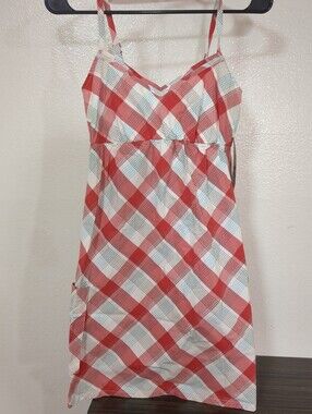 Roxy Women's Sz SM. Smocked Spaghetti Strap Red Plaid Mini Sundress with Pockets